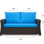 Blaues Gartenkissen-Set für 2-Sitzer Polyrattan-Gartensofa, 110x60x50 cm.
