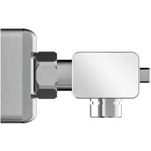 Detailaufnahme der Schütte Thermostat-Duscharmatur Signo Chrom, Fokus auf Anschlüsse.