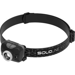 Solidline SH3 LED-Stirnlampe, ideal für Werkstatt & Freizeit. Kompakte, dimmbare Taschenlampe mit Batterie.