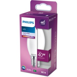 Philips LED-Lampe E14 Kerzenform, 4,3W, 470lm, neutralweiß im Karton.