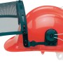 Forsthelm-Kombination in Rot-Schwarz mit Visier und Gehörschutz für optimalen Kopfschutz.