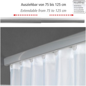 Wenko Teleskop-Duschvorhangschiene Era, chrom, ausziehbar von 75-125 cm, mit Duschvorhang.