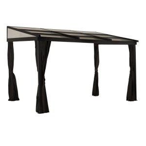 Sojag Terrassenüberdachung Budavar, schwarz, mit Vorhängen. Aluminiumkonstruktion für Terrasse & Garten.