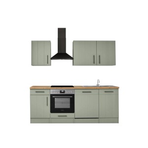 Respekta Küchenzeile Anton Landhaus Schilfgrün 220 cm mit Einbau Herd-Set