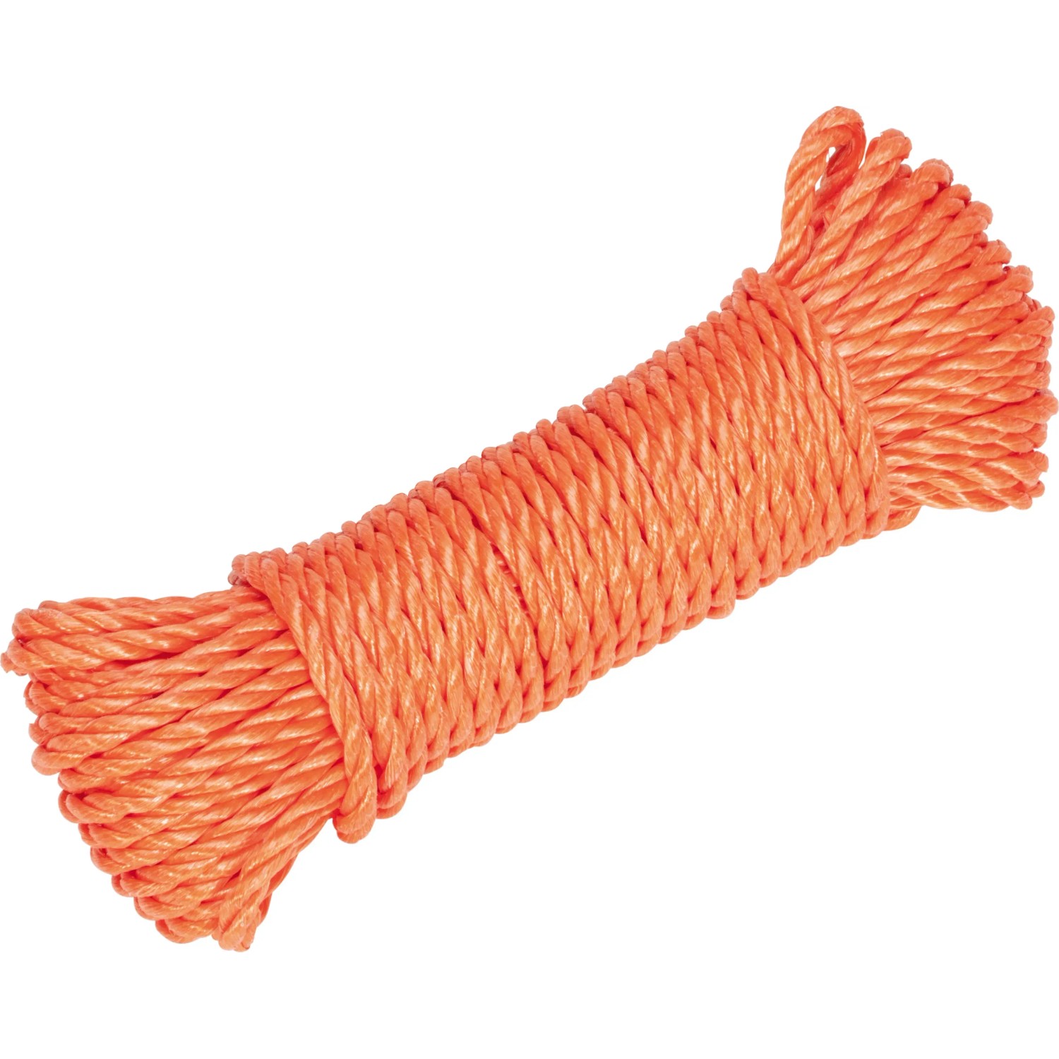 Orangefarbenes Mehrzweckseil Basic Polypropylen, Ø 6 mm, aufgerollt.