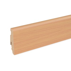 Sockelleiste FU060L Erftbuche, MDF foliert, 19x58x2400 mm. Leiste mit Clip-System und Kabelkanal.