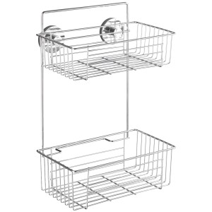 Wenko Wandregal Bari Chrom mit 2 Etagen und Vacuum-Loc Befestigung.