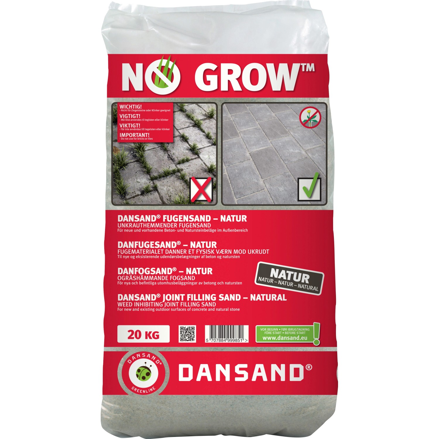 Dansand Fugensand No Grow, unkrauthemmend, 20 kg Sack für Fugen von 1-5 mm Breite.