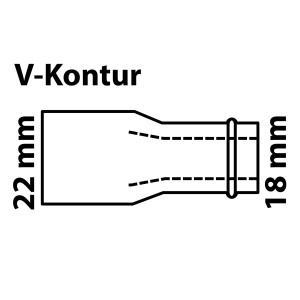 Abbildung eines CU-Reduziernippels 22 mm x 18 mm von Kirchhoff, Pressfitting für Kupferrohre.