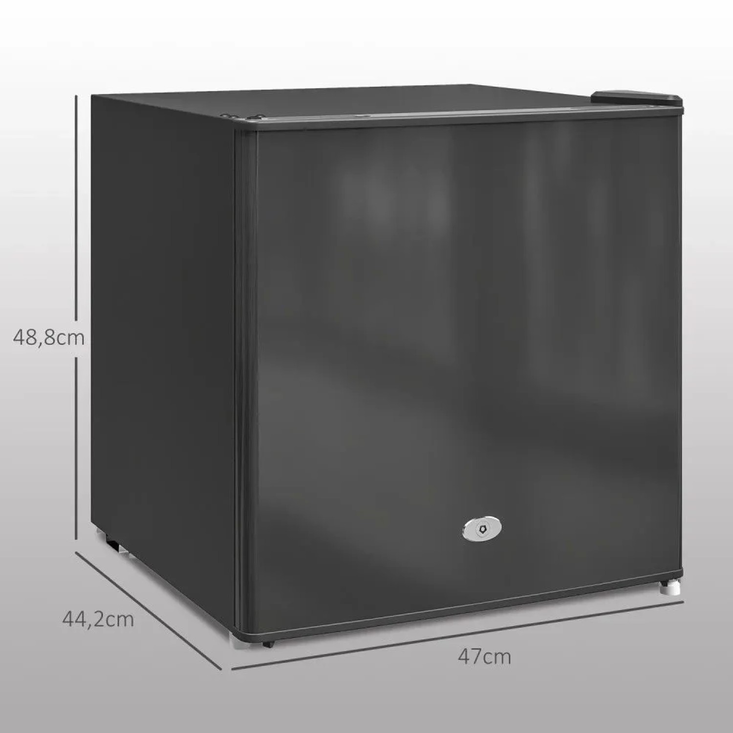 Schwarzer HOMCOM Mini-Gefrierschrank 35 L, freistehend, mit Maßen 47x44,2x48,8 cm. Kompakte Gefrierbox.