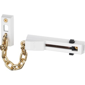 Weiße Abus Türkette SK66 aus Stahl mit goldfarbener Kette für Türsicherheit.
