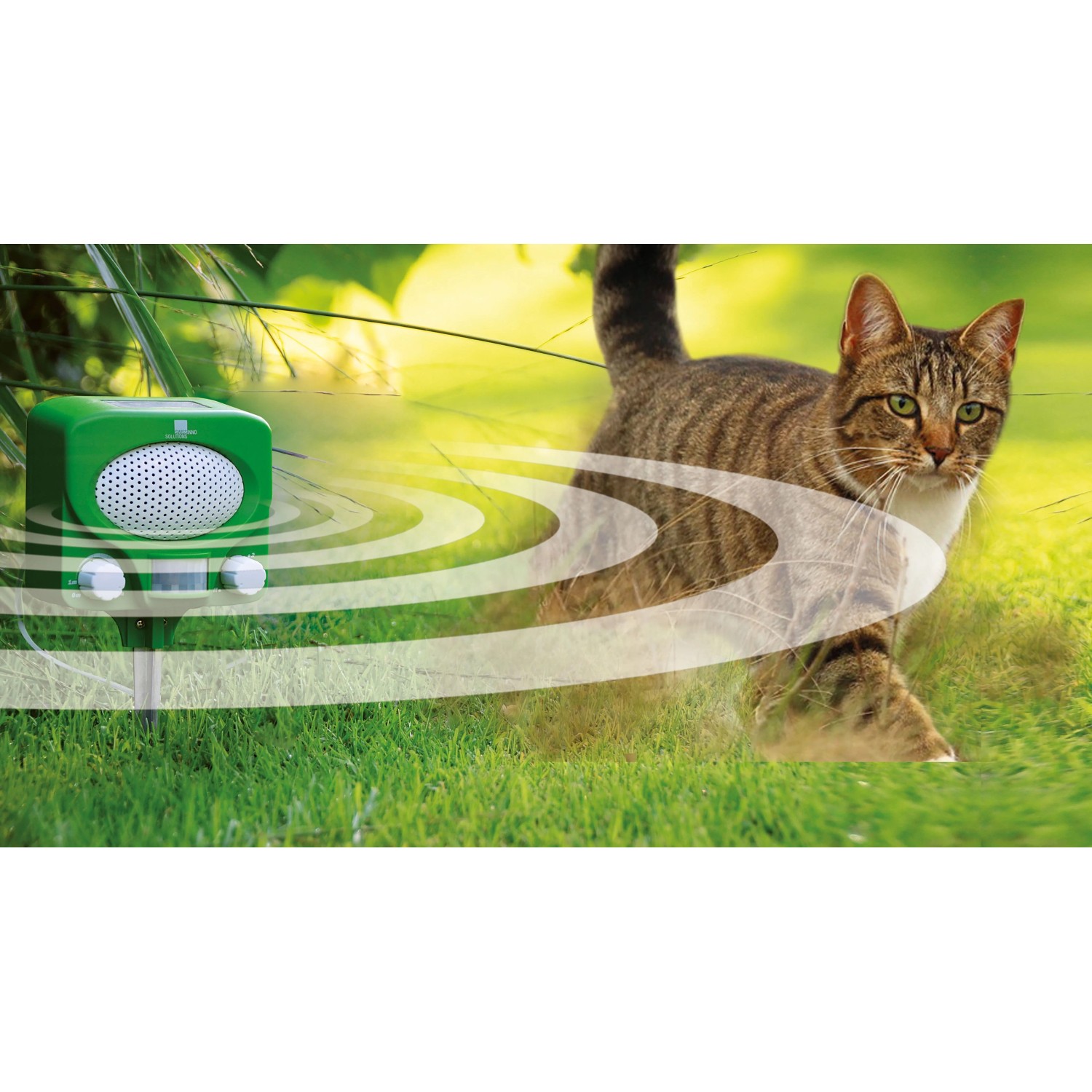 Swissinno Ultraschall-Tiervertreiber Solar im Einsatz gegen Katze im Garten.