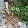 Heissner Anpflanzhilfe und Böschungsmatte aus Kokos, eingesetzt am Teichufer mit Pflanzen.