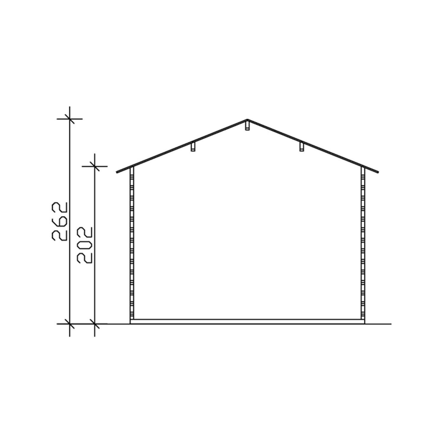 Skan Holz Gartenhaus Narvik 1: Schemazeichnung mit Maßen (Höhe 262 cm).