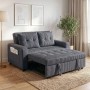 Dunkelgraues HOMCOM Schlafsofa aus Cord, als Bett ausgezogen, mit Kissen und Seitentaschen. Vielseitiges Sofa für Wohnzimmer.
