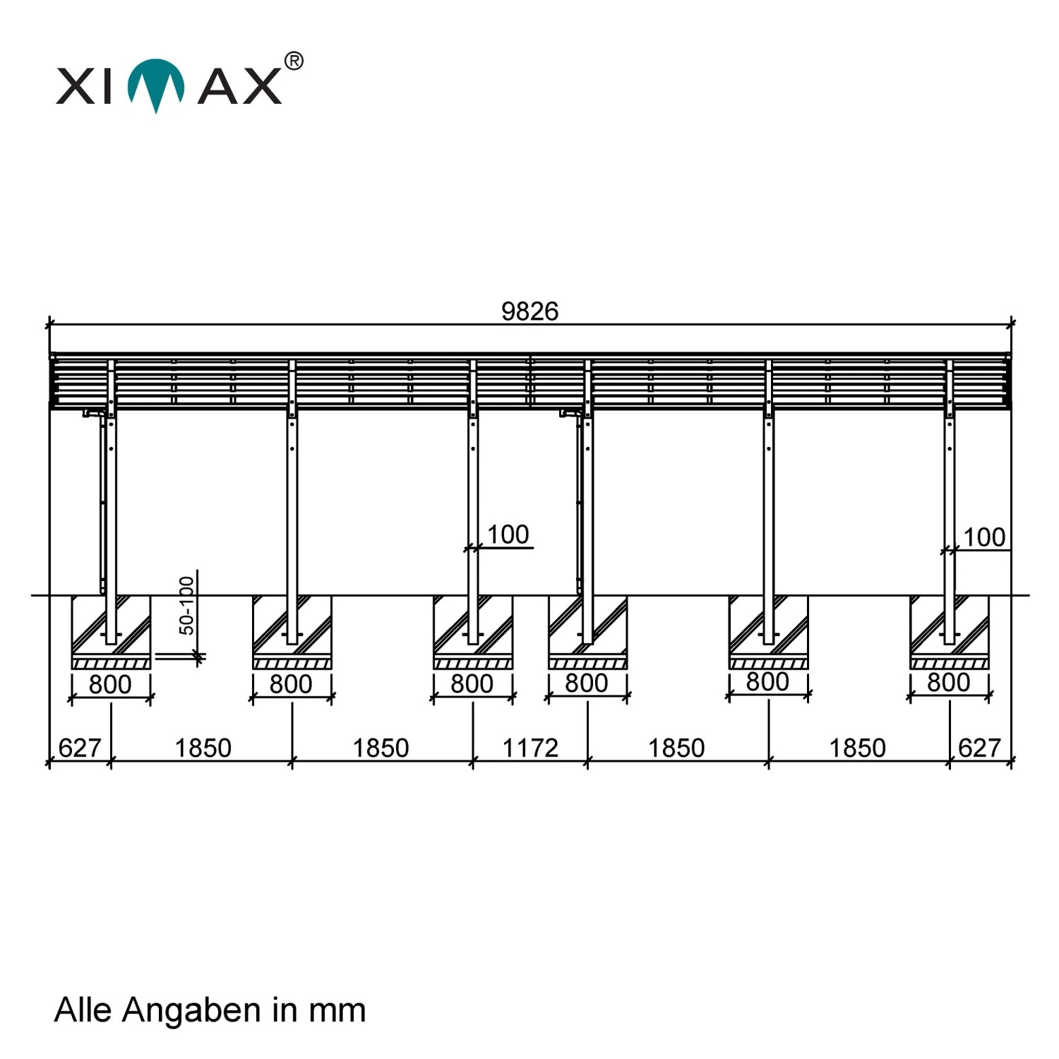 Ximax Alu Doppelcarport Linea Tandem Typ 110 Schwarz 273 x 983cm Sonderfertigung_4