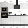 Respekta Küchenzeile Oliver, 340 cm, schwarz, mit Elektrogeräten und Maßen.
