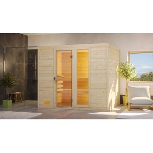 Weka Massivholzsauna Valida 4 Sparset mit Glastür und Fenster, naturbelassen.