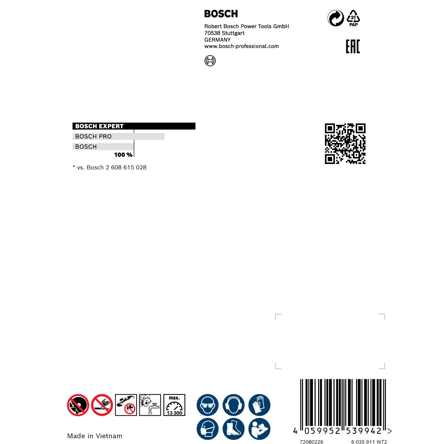 Verpackung der Bosch Expert Diamanttrennscheibe Multi Material Ø 115 mm.