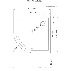 Technische Zeichnung: Schulte Duschwannen-Set ExpressPlus Viertelkreis, 100x100 cm, Maße und Details.
