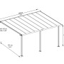 Technische Zeichnung der Palram Olympia Terrassenüberdachung 3x5.5 in Anthrazit mit Maßen.