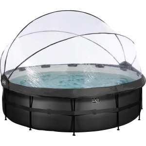 Schwarzer Exit Pool mit Lederoptik, ø 450 cm, mit Abdeckung und Sandfilterpumpe.
