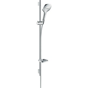 Hansgrohe Raindance Select E Brauseset, 90cm Stange, weiß-chrom Handbrause mit Seifenschale.
