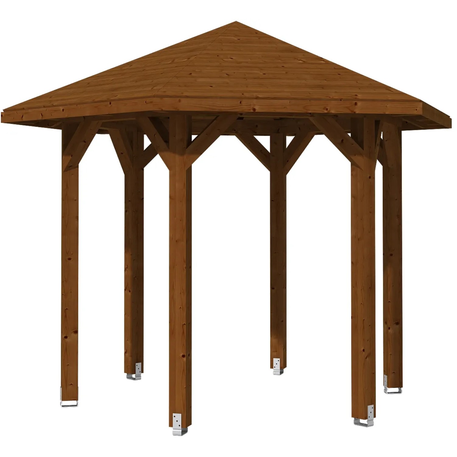 Skan Holz Pavillon Nancy, 360x312 cm, Nussbaum Leimholz Gartenlaube mit Massivholzdach.