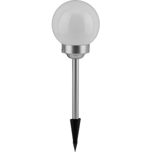 Weiße Solarleuchte Bojano mit Erdspieß, Ø 15cm, RGB LED für Garten & Außenbereich.