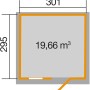Grundriss Gartenhaus 123, Größe 5, Satteldach, 301x295 cm, Fläche 19,66 m³.