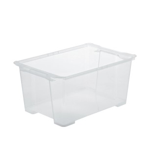 Transparente Rotho Evo Easy Aufbewahrungsbox 44 l aus Kunststoff, mit Griffen, stapelbar.
