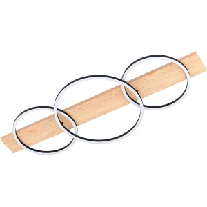 Moderne LED Deckenleuchte Boyal in Schwarz-Braun mit drei runden Leuchtelementen.