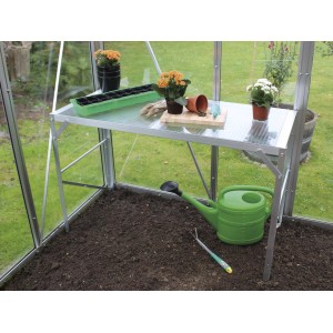 Vitavia Alutisch mit Ablage im Gewächshaus, Alu blank, 121x54 cm, Zubehör für Pflanzenanzucht.