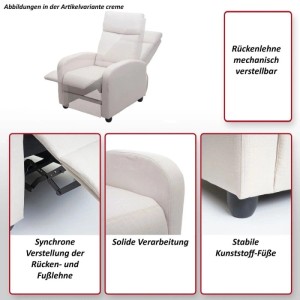 Cremefarbener MCW Relaxsessel F76 mit verstellbarer Rückenlehne und Fußstütze.