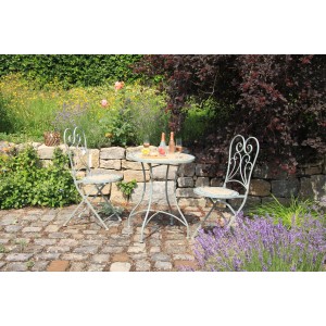 Anthrazitgraues Acamp Gartenset Provence, 3-teilig mit Bistrotisch und zwei Gartenstühlen.