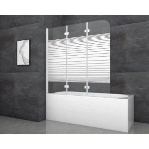 Aurlane Badewannenfaltwand White Stripes 3 Weiß 140 cm x 140 cm 3-flügelig