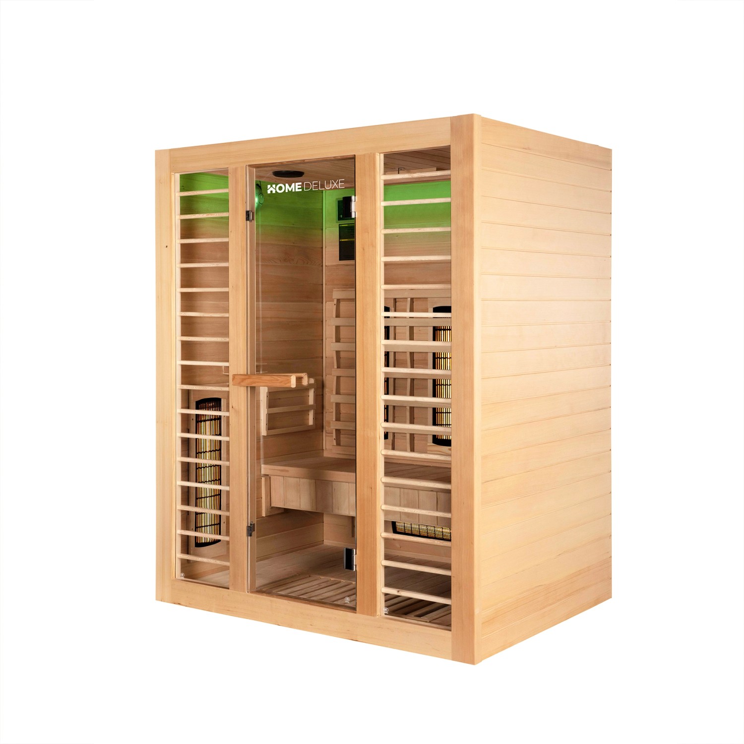 Redsun Deluxe Infrarotkabine aus Tannenholz, naturbelassen, Größe L. Geeignet für 2-3 Personen.