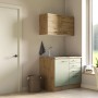 Flex-Well Miniküche Cara, 100 cm, Schilfgrün/Artisan Eiche, mit Spüle und Kochfeld. Kompakte Singleküche.