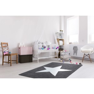 Grauer Kinderteppich Sweety mit Stern, 120x170 cm. Weicher Kurzflor Teppich für Kinderzimmer.