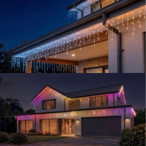 Philips Hue Festavia Eiszapfen Lichterkette am Haus. Smarte White & Color LEDs für Außenbeleuchtung.