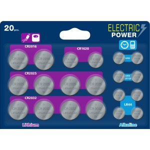Knopfzellen-Mix: 20 Lithium & Alkaline Batterien (CR2032, CR2025, CR2016, CR1620, LR44, LR54, LR43).