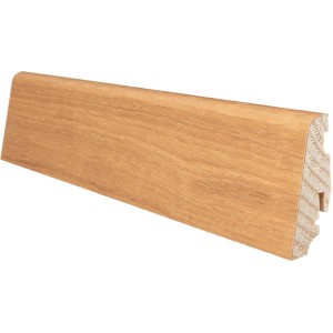 Sockelleiste Eiche, versiegelt, 58x19x2200 mm, zur einfachen Montage mit Leistenclips.