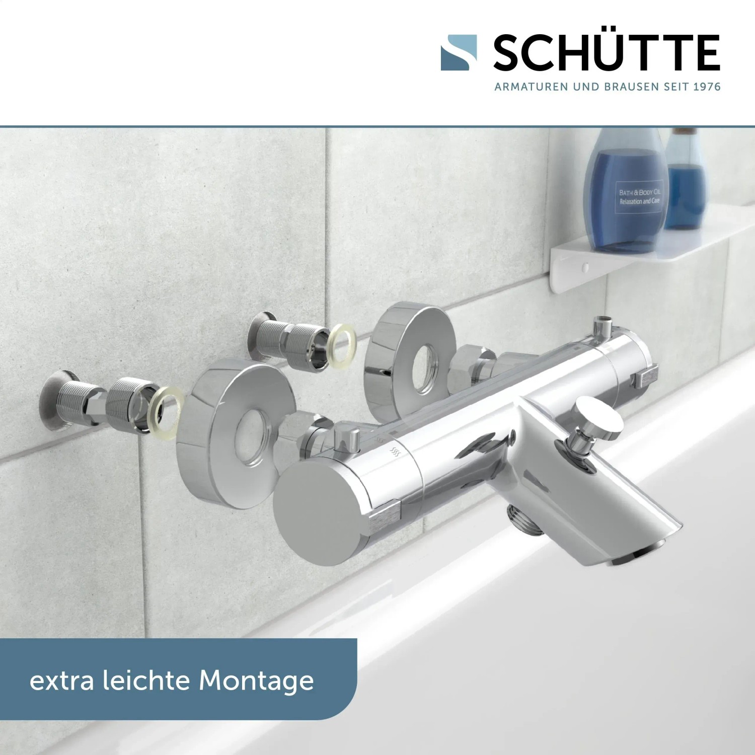 Schütte Thermostat Wannenarmatur London Chrom, Aufputz-Montage im Badezimmer.