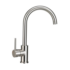 baliv Küchenarmatur KI-1832 in Edelstahloptik, Einhebelmischer mit hohem, gebogenem Auslauf.