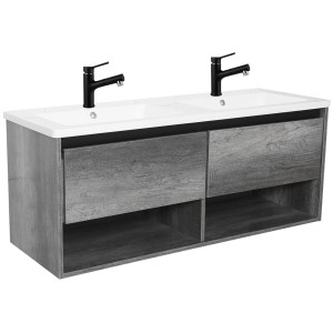 Sanotechnik Einzelwaschtisch 120 cm Eiche Schwarz mit Softclose