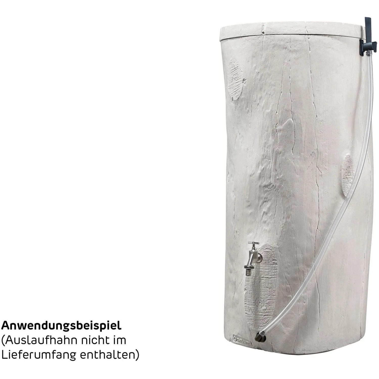 Garantia Regentonne Woodstock Baumstamm 250 l Greywood mit Zapfhahn und Schlauch.