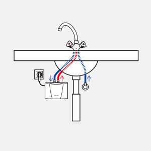 Schemazeichnung: Clage Kleindurchlauferhitzer M3/SNM mit Armatur unter Waschbecken montiert.