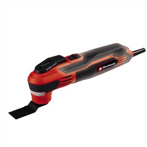 Einhell TE-MG 350 EQ Multifunktionswerkzeug in Rot und Schwarz mit montiertem Sägeblatt.