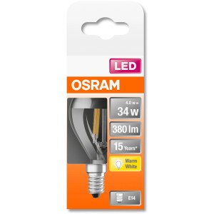 Osram LED-Lampe E14 Tropfenform, 4W, warmweiß, 350lm, 7,7x4,5cm. Ideal für Wohnräume.