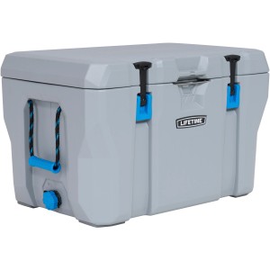 Graue Lifetime Kühlbox Premium mit Tragegriffen, 73 Liter Campingbox.